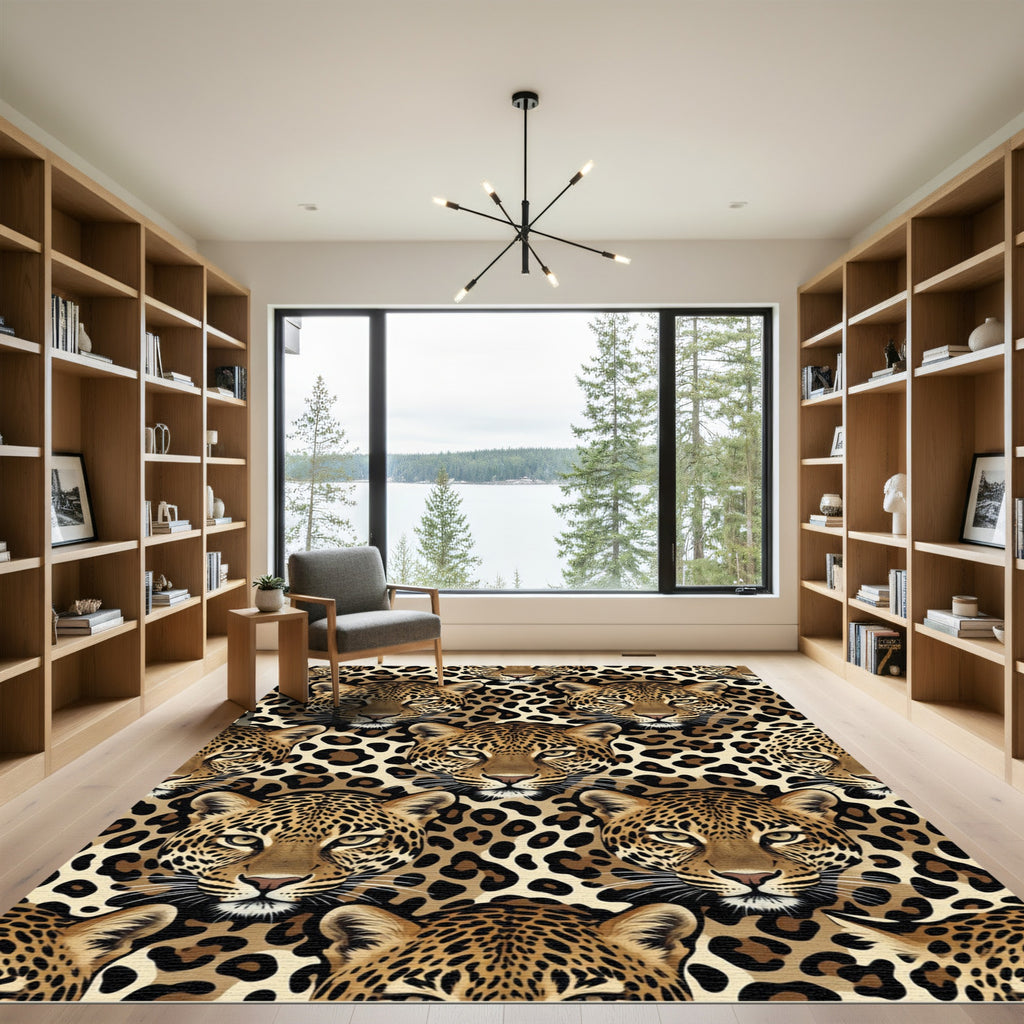 Majestic Golden Leopard Face Animal Spot Rug