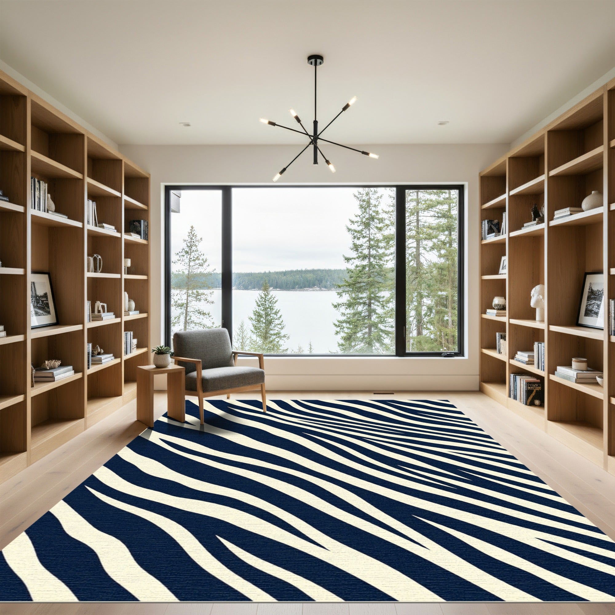 Bold Navy and Cream Zebra Stripe Rug