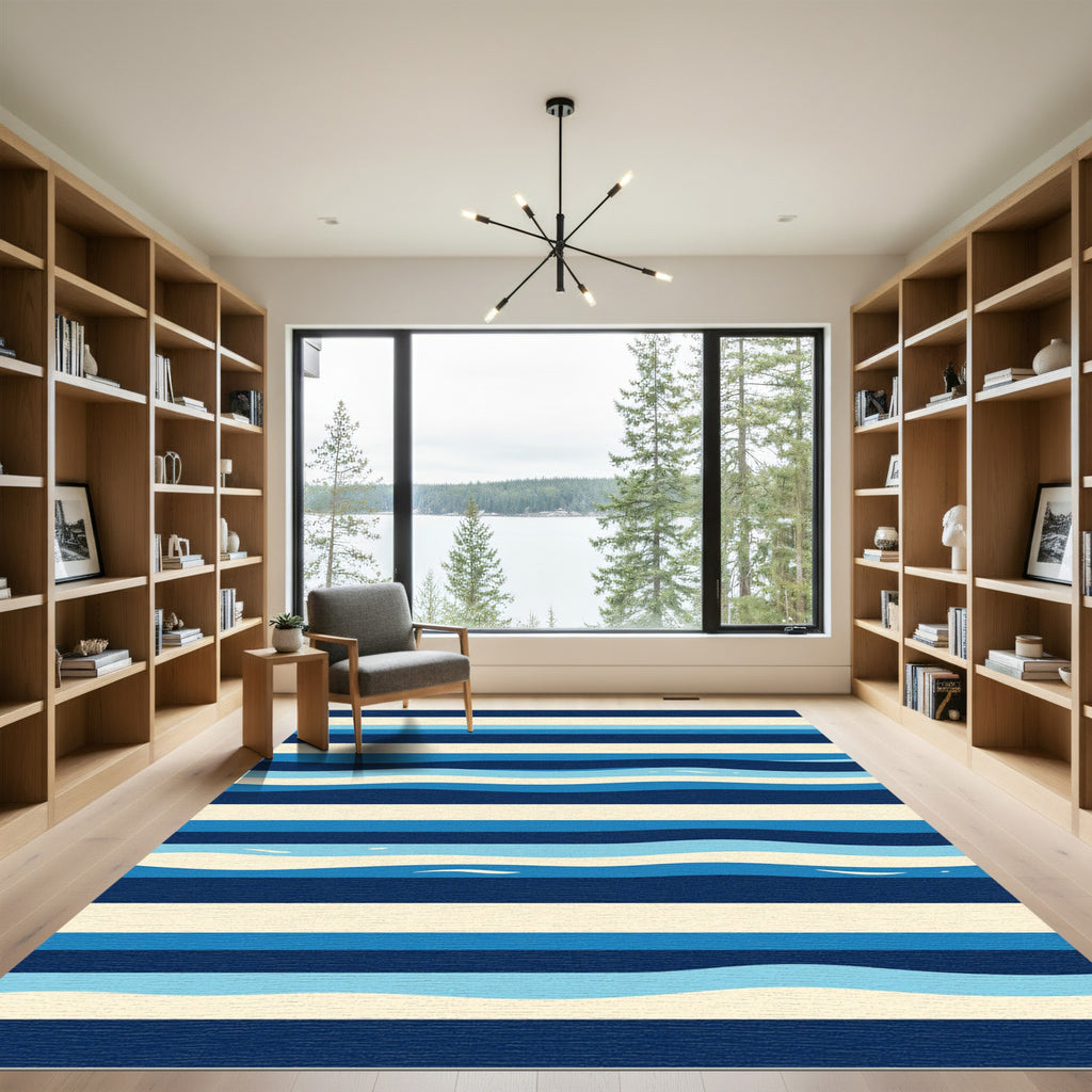 Coastal Blue Wave Striped Rug