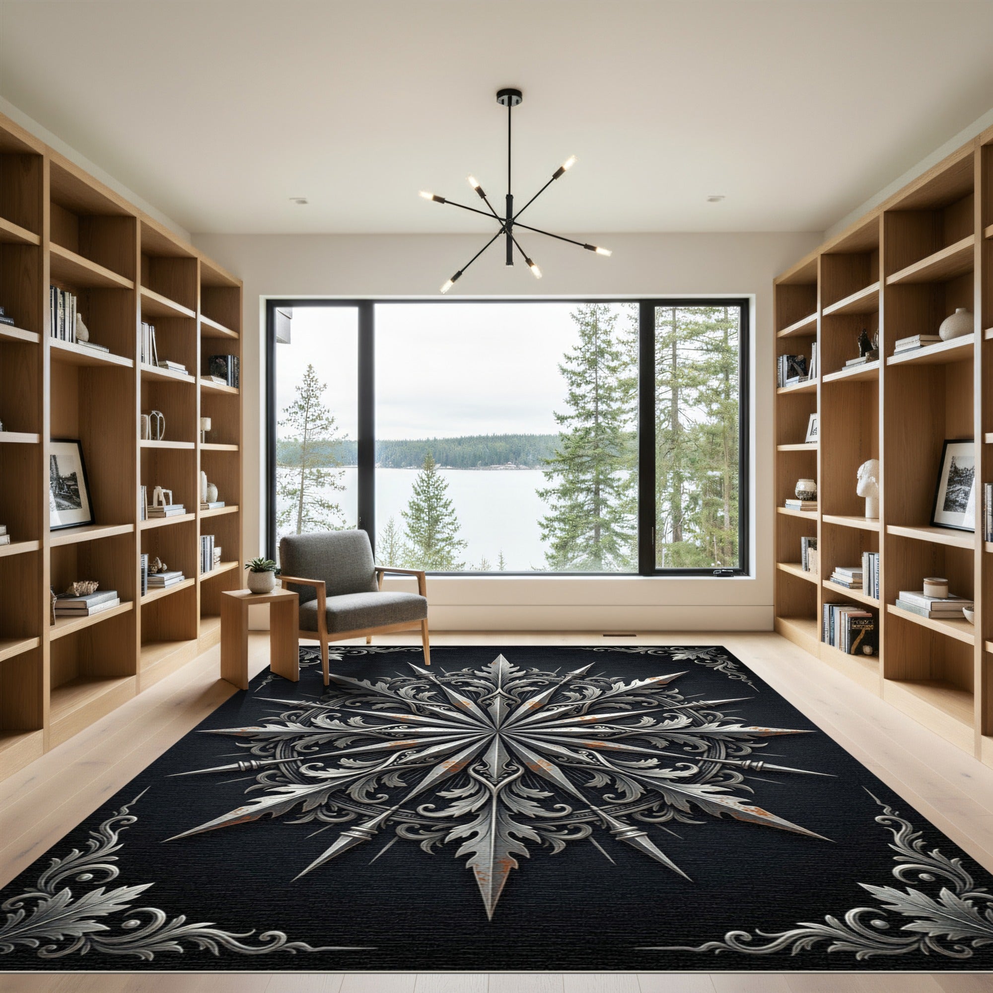 Silver Iron Gothic Star Medallion Rug
