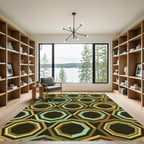 Mid-Century Retro Geometric Octagon Teal Gold Rug