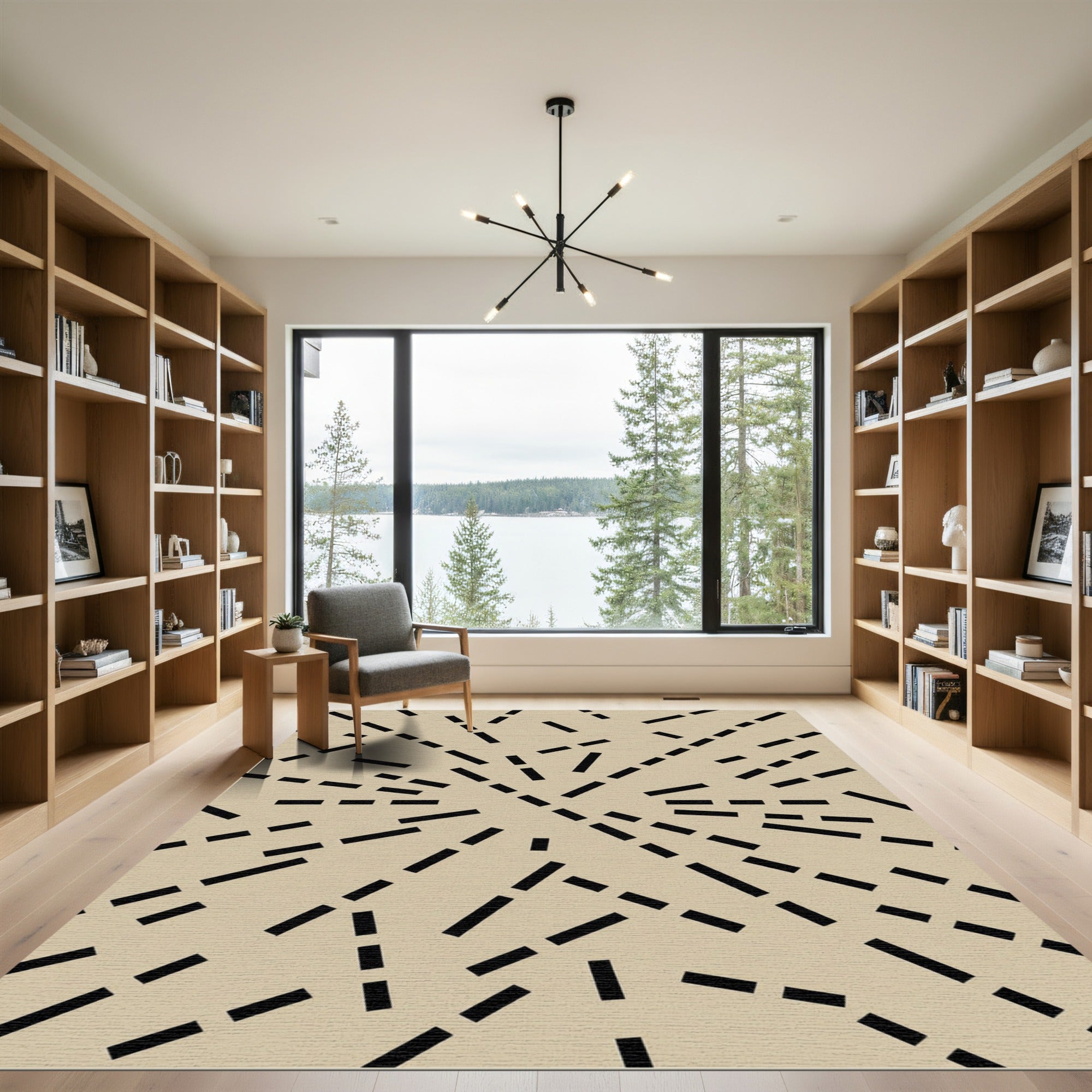 Beige Abstract Dash Lines Minimalist Rug
