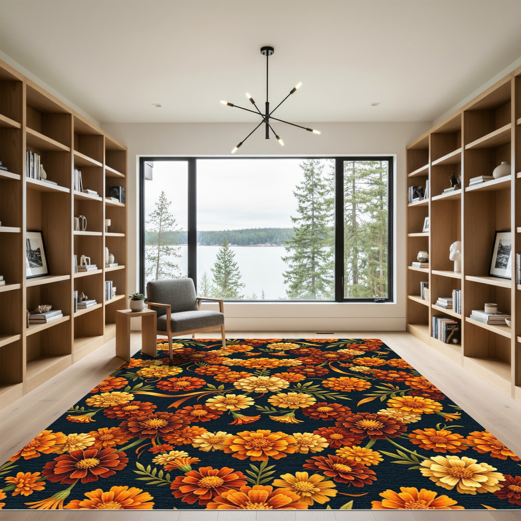 Golden Marigold Floral Autumn Meadow Rug