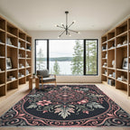 Ornate Pink Floral Medallion Dark Rug
