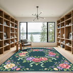 Pastel Rose Floral Ribbon Medallion Rug