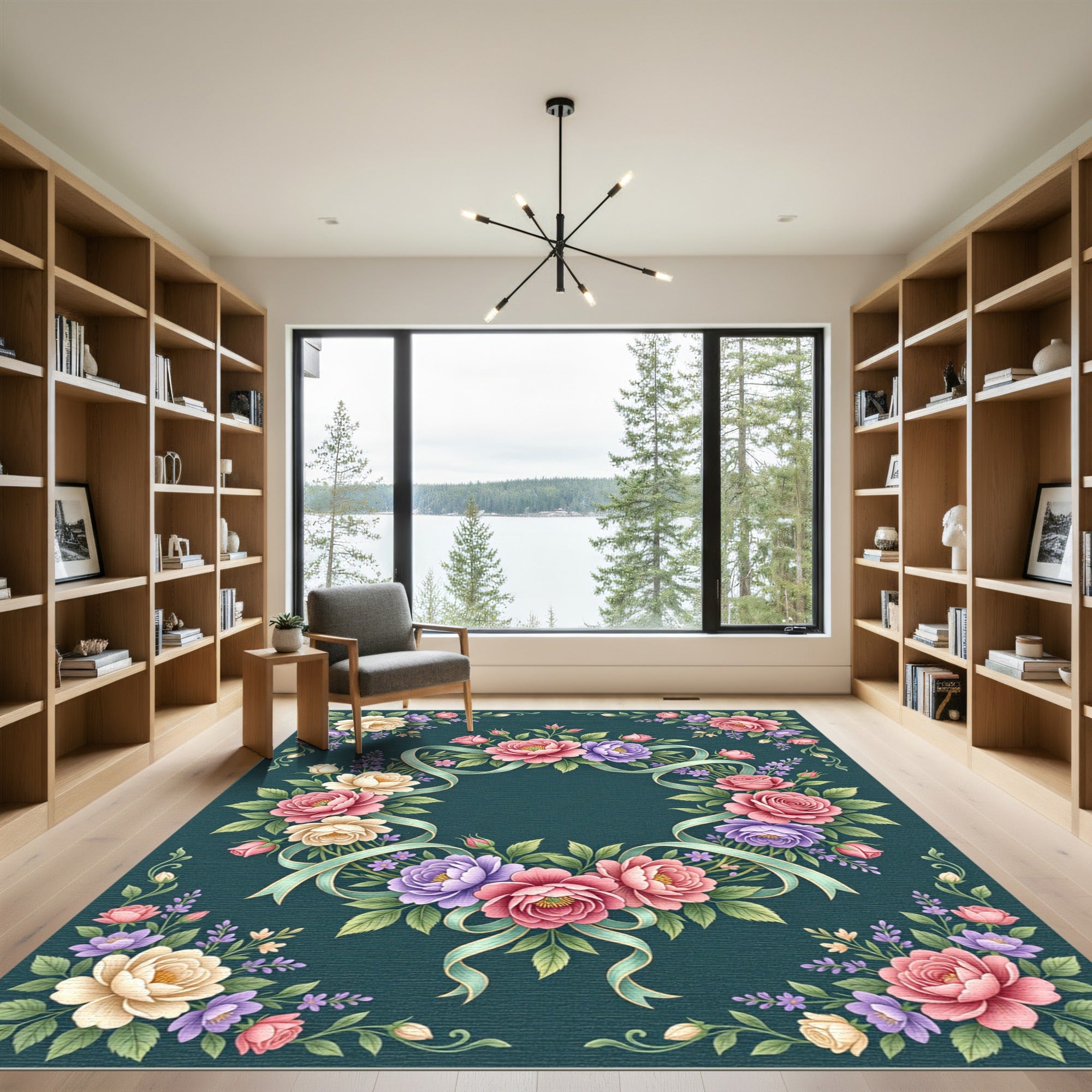 Pastel Rose Floral Ribbon Medallion Rug