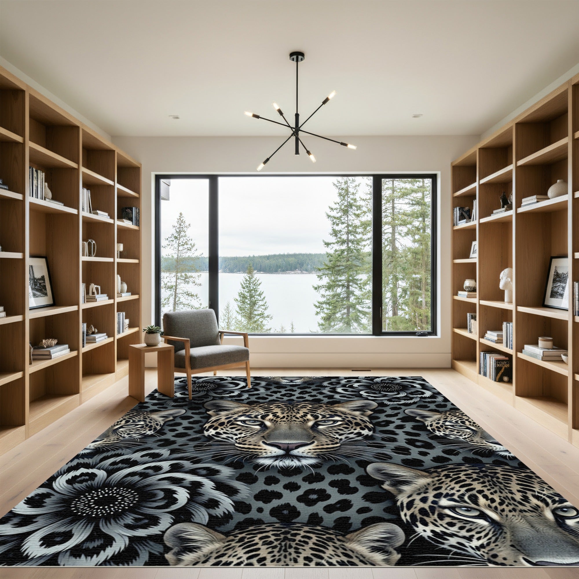 Gray Leopard Flower Collage Rug