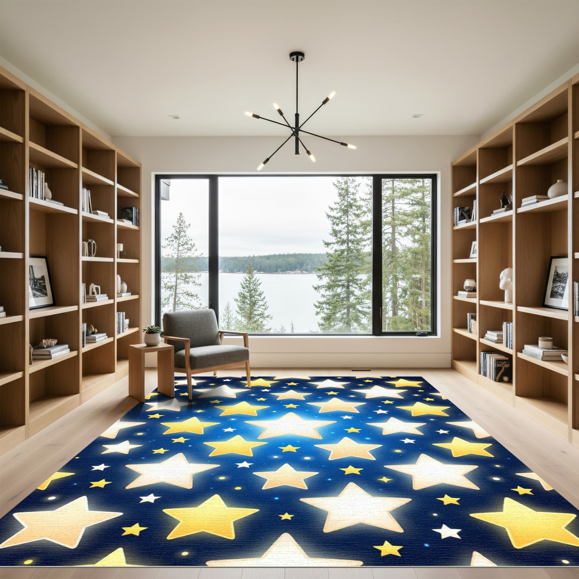 Golden Glowing Star Sky Rug