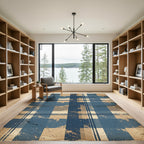 Rustic Blue Beige Plaid Grunge Rug