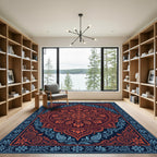 Crimson Blue Floral Medallion Border Rug