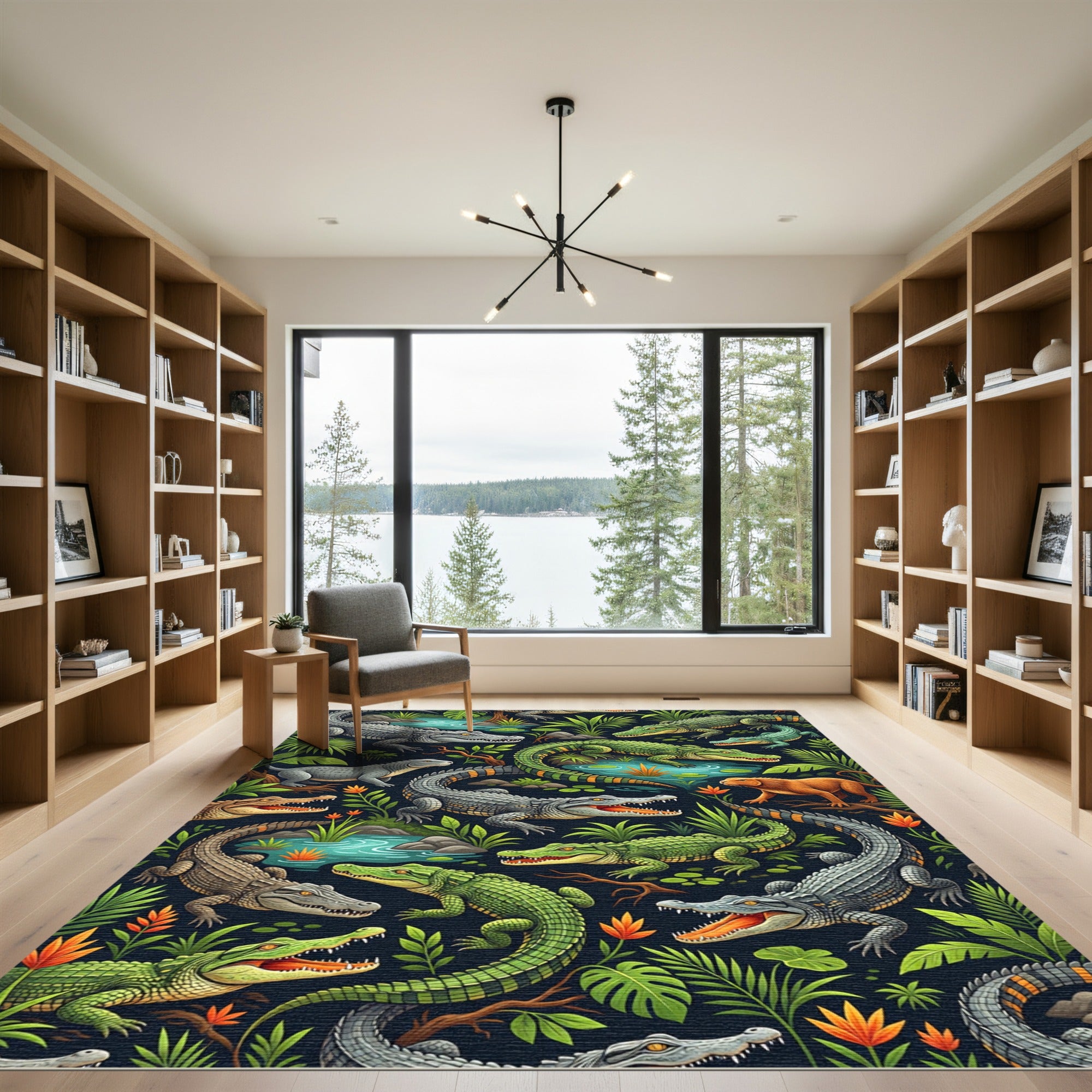 Lush Green Tropical Alligator Wildlife Rug