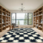 Ivory Black Starburst Checkerboard Rug