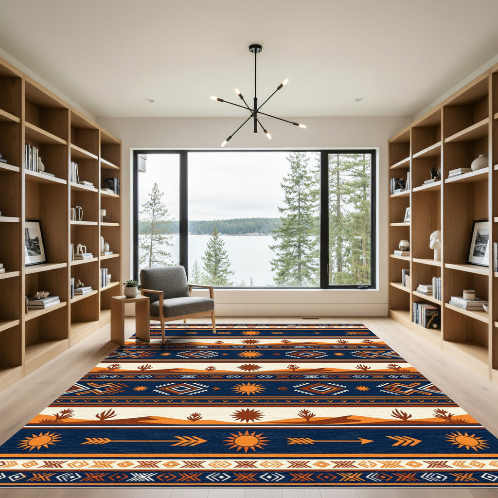 Southwestern Desert Sun Striped Geo Rug
