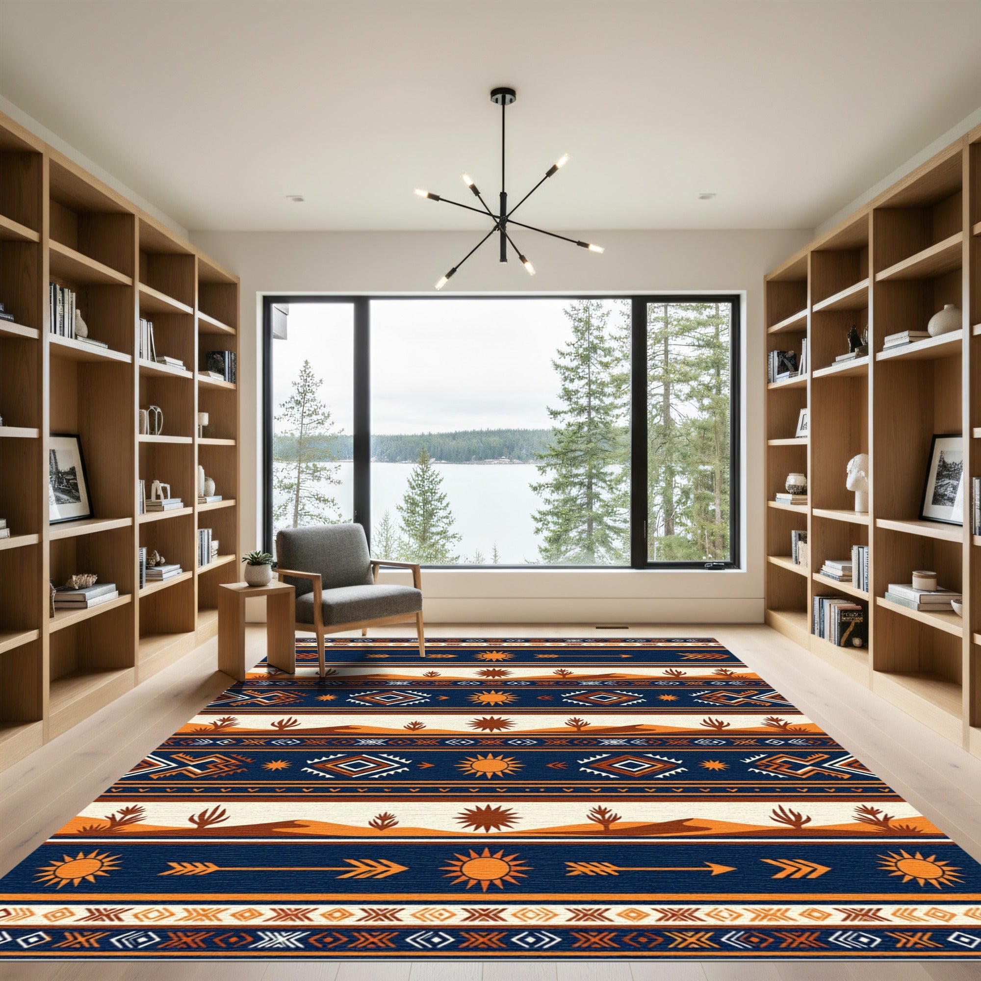 Southwestern Desert Sun Striped Geo Rug