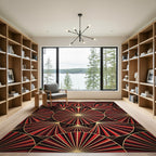 Crimson Gold Sunburst Fan Arrangement Rug