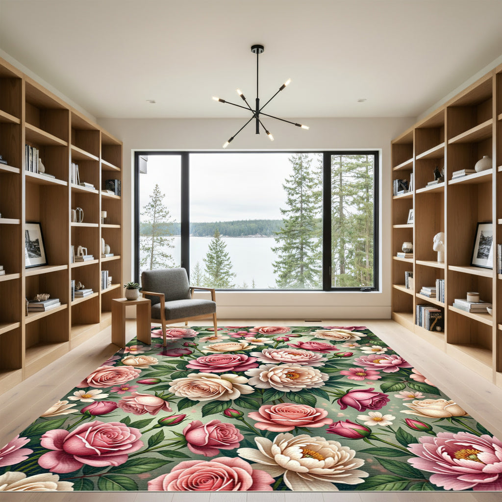 Pink Rose Garden Floral Collage Rug