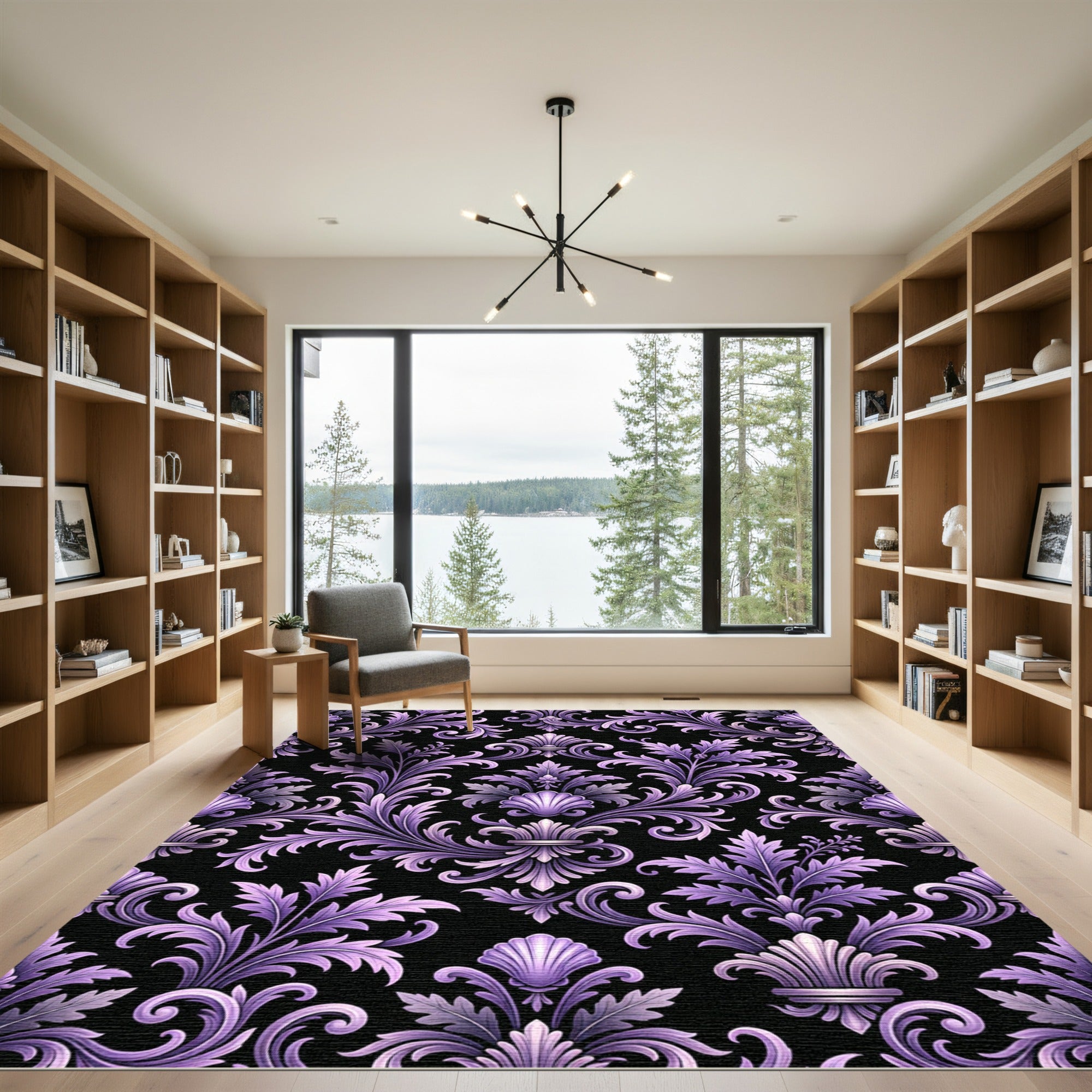 Ornate Royal Purple Damask Scroll Rug