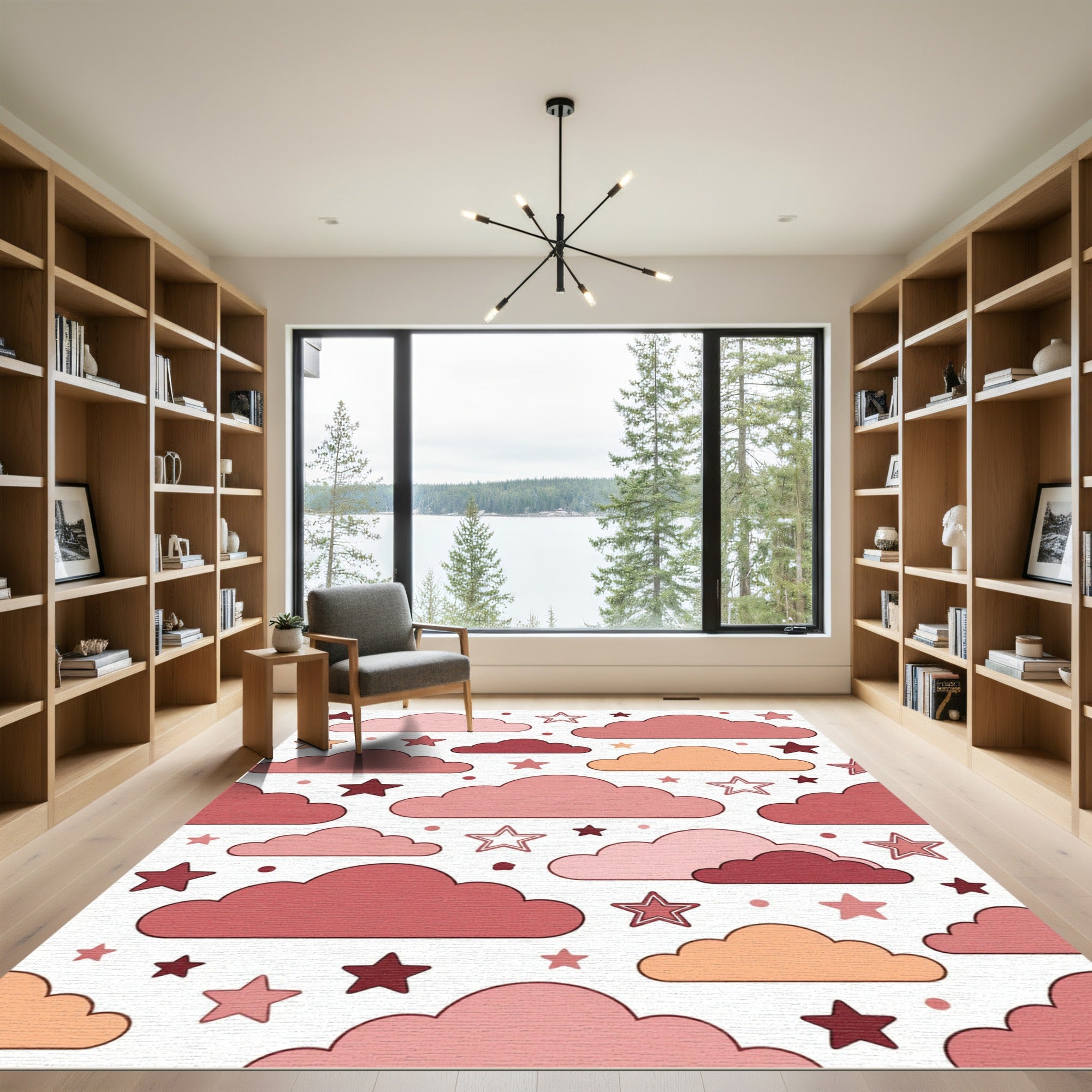 Whimsical Dusty Pink Starry Clouds Rug