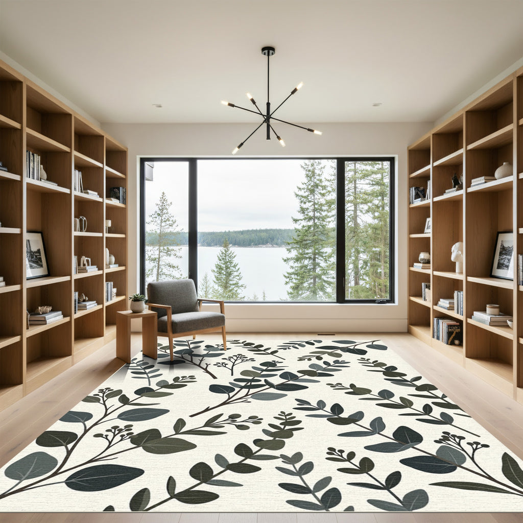 Eucalyptus Branches Cream Background Rug
