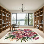 Blushing Pink Peony Floral Bouquet Rug