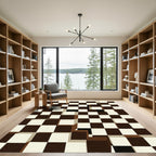 Brown White 3D Checkerboard Cubes Rug