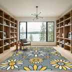 Yellow and Blue Daisy Floral Tile Rug