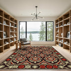 Crimson Gold Fish Floral Chain Border Rug