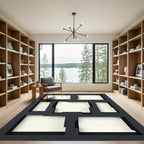 Modern Matte Black Geometric Frame Rug