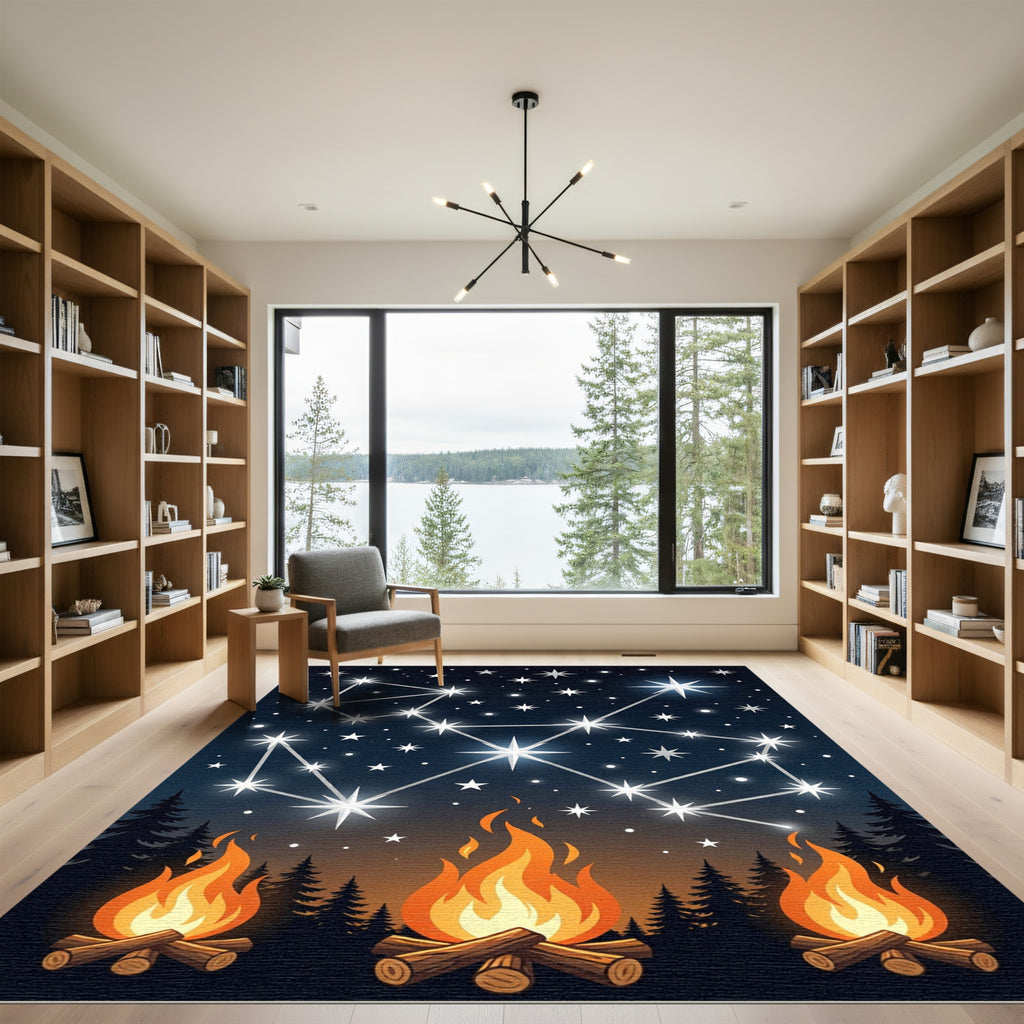 Nocturnal Glowing Constellation Campfire Art Rug