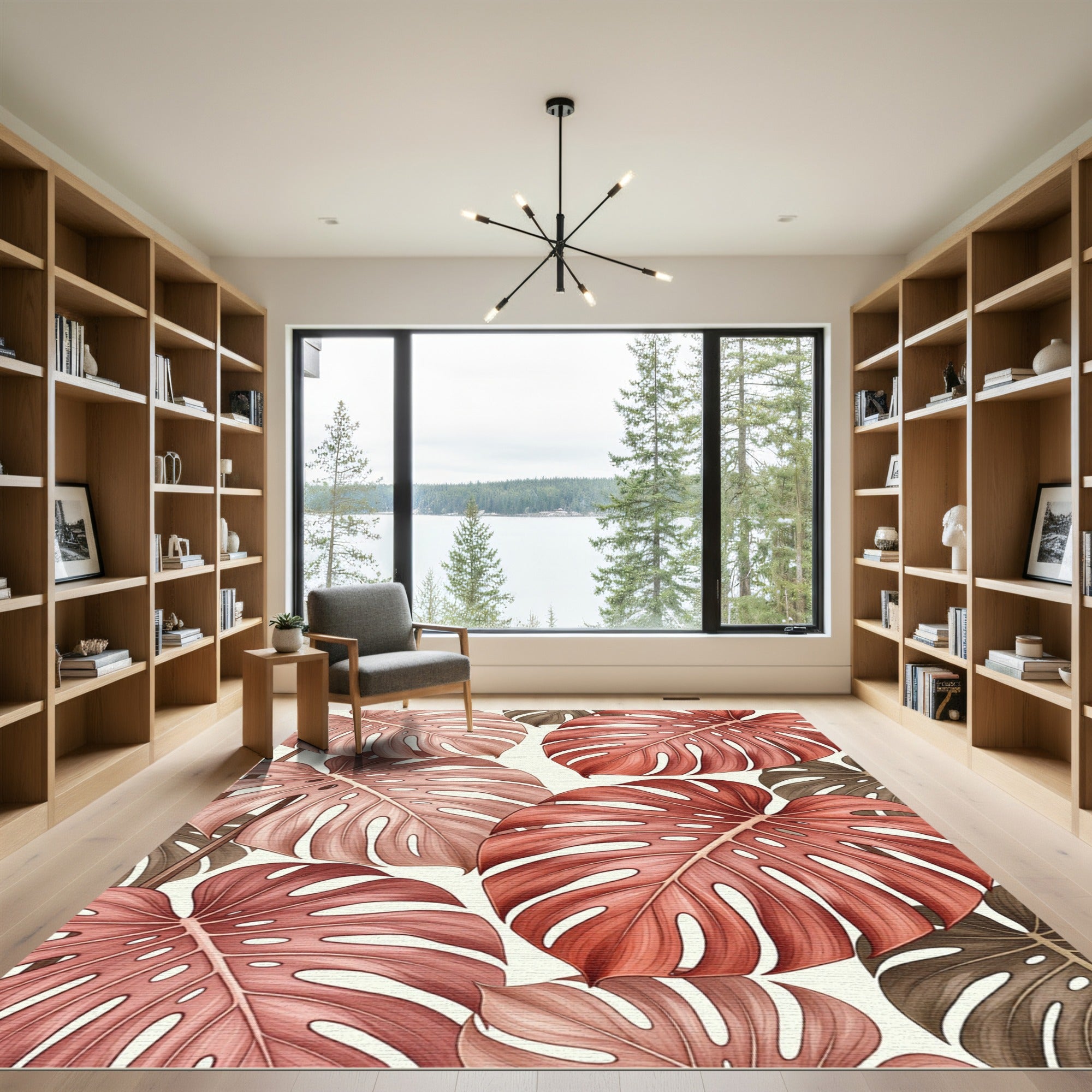 Tropical Terracotta Monstera Leaf Array Rug