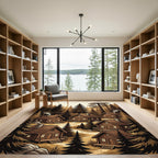 Rustic Woodland Cabin Forest Scenery Rug