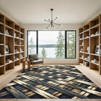 Interlocking Charcoal and Cream Geometric Weave Rug