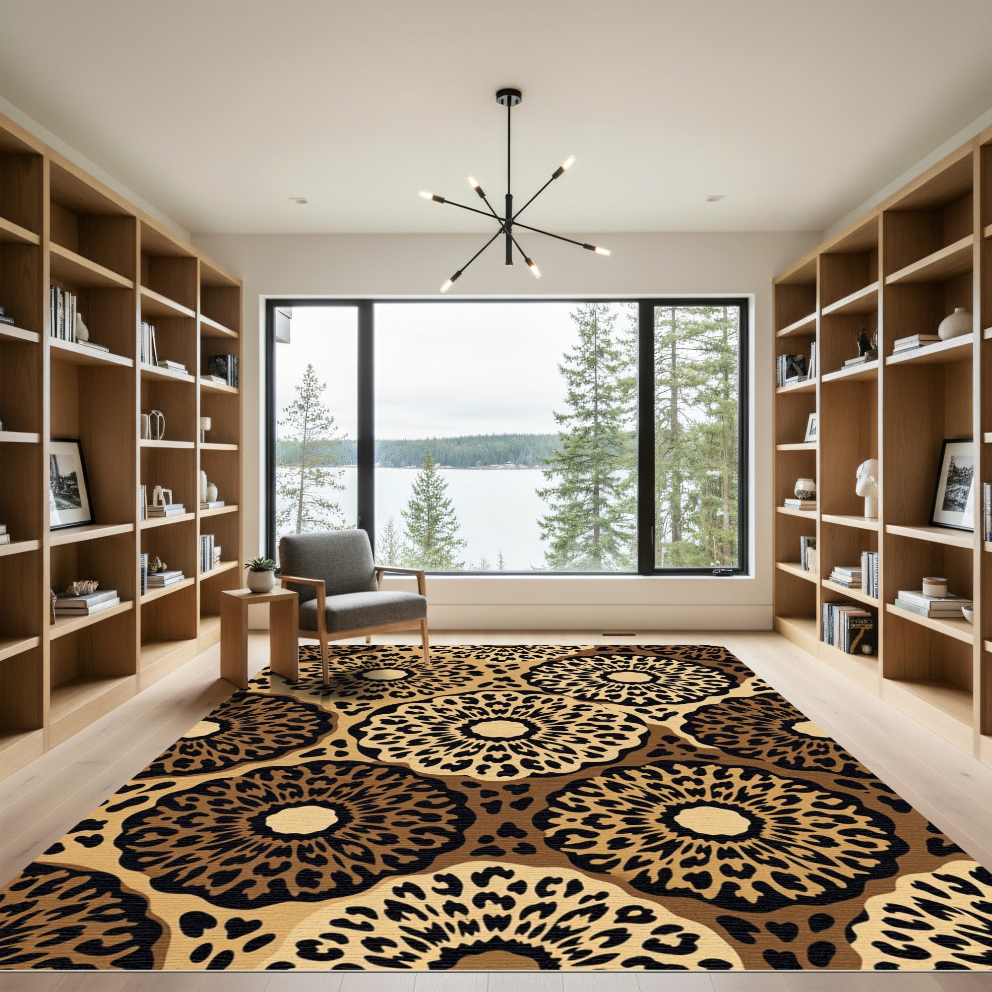 Brown Leopard Print Sunburst Round Rug