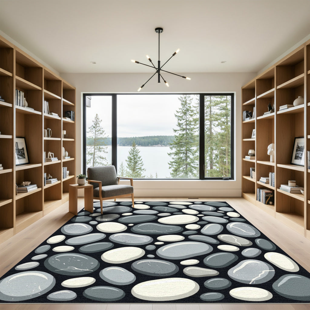 Smooth Stone Grey Pebble Arrangement Rug