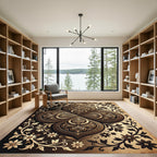 Elegant Bronze Floral Quadrant Medallion Rug