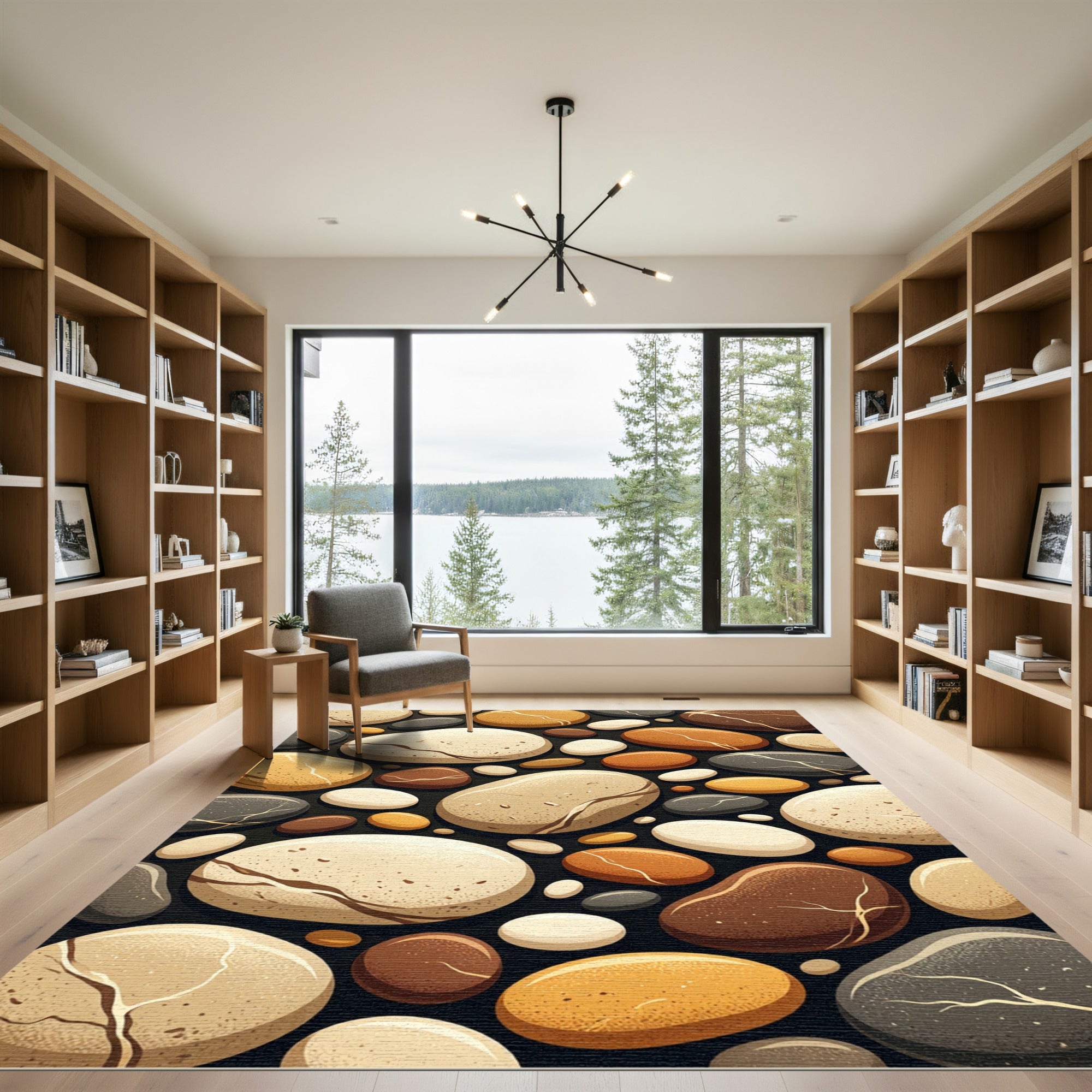 Earthy Tones Polished River Stone Rug