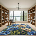 Blue Cream Poppy Garden Arrangement Rug