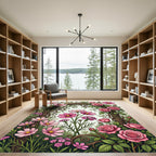 Romantic Pink Rose and Cosmos Garden Rug