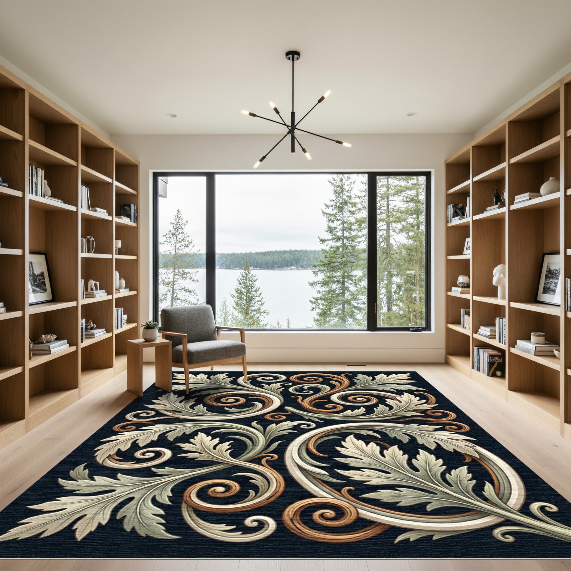 Ornate Acanthus Scrollwork Leaf Design Rug