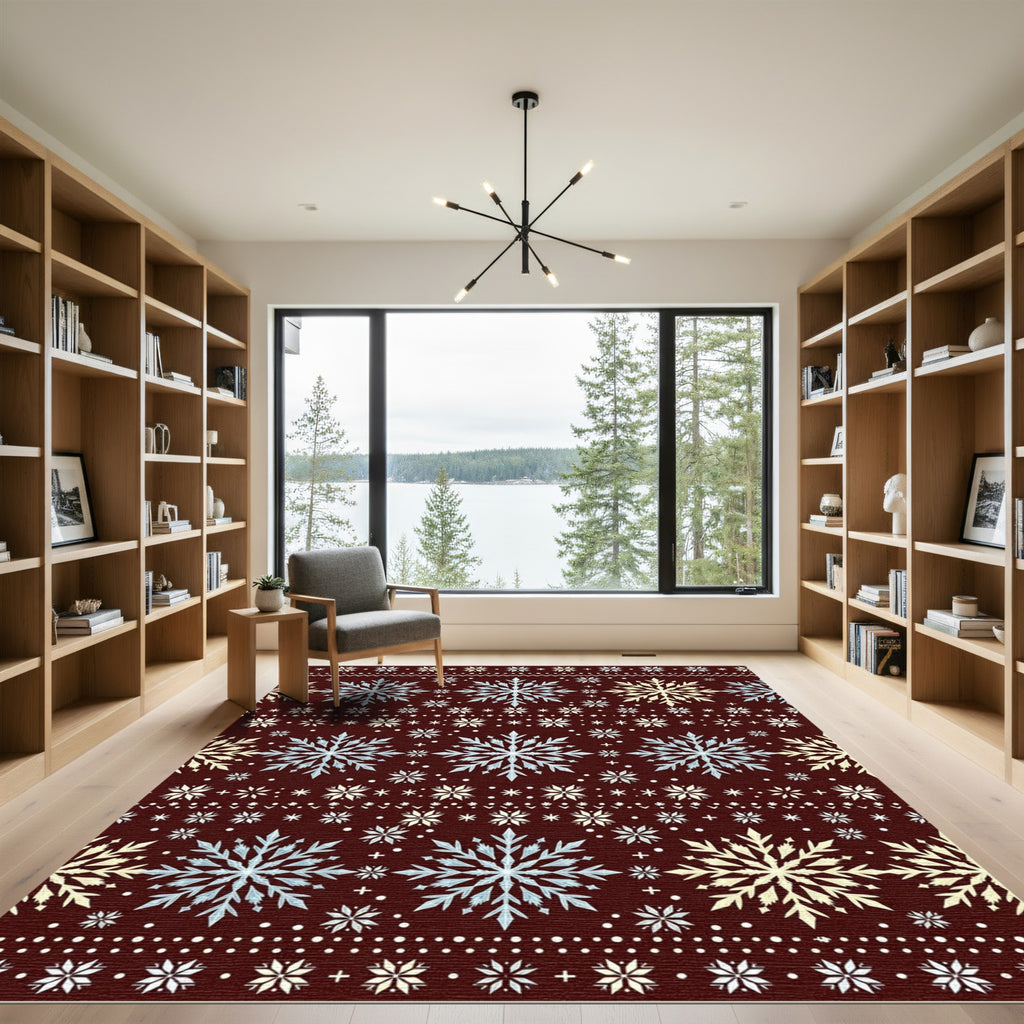 Crimson Blue Yellow Snowflake Sweater Pattern Rug