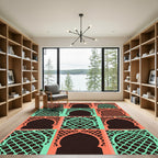 Coral and Teal Lattice Arch Grid Rug