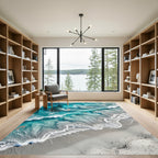 Abstract Teal Ocean Wave Gold Foil Rug