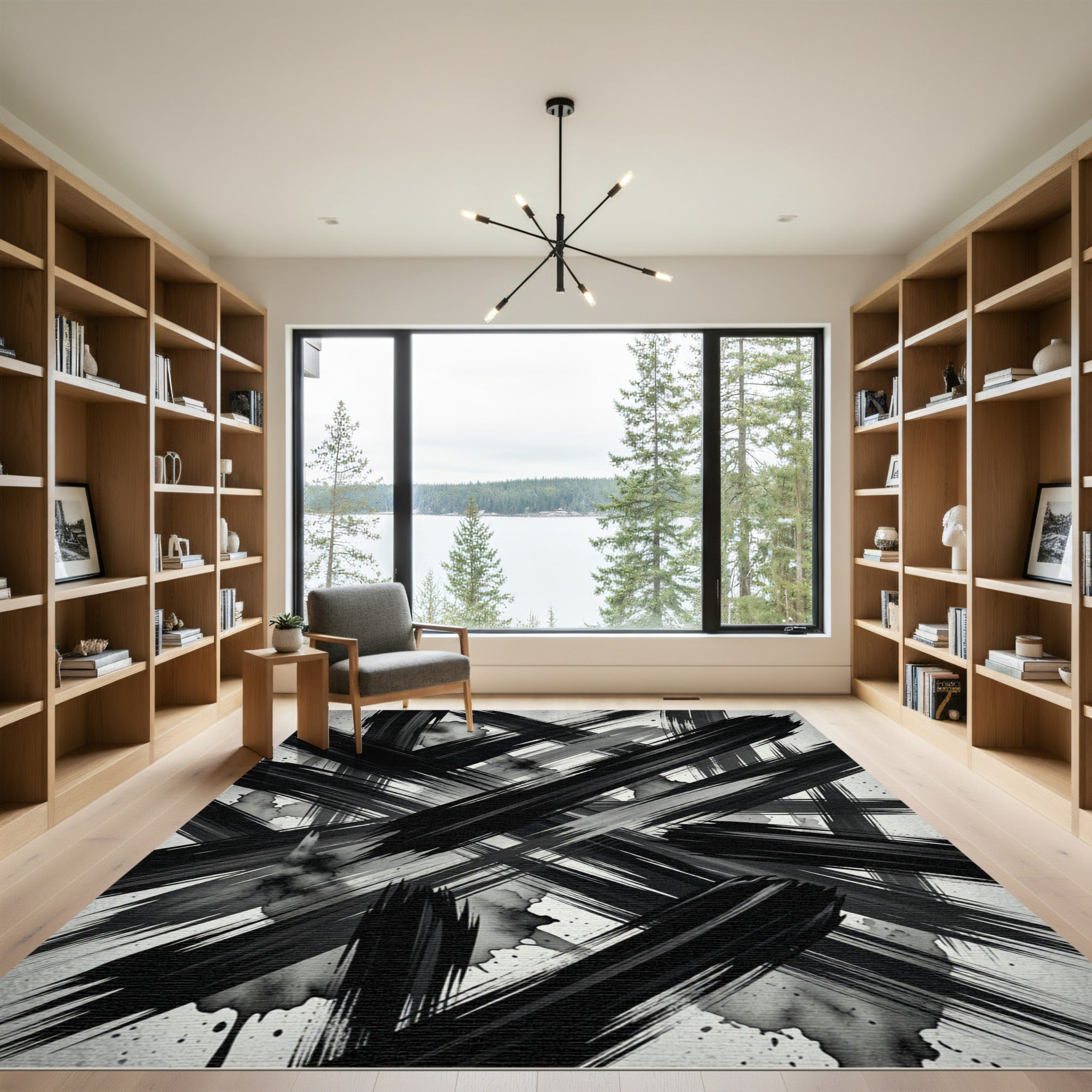 Monochrome Abstract Ink Stroke Rug