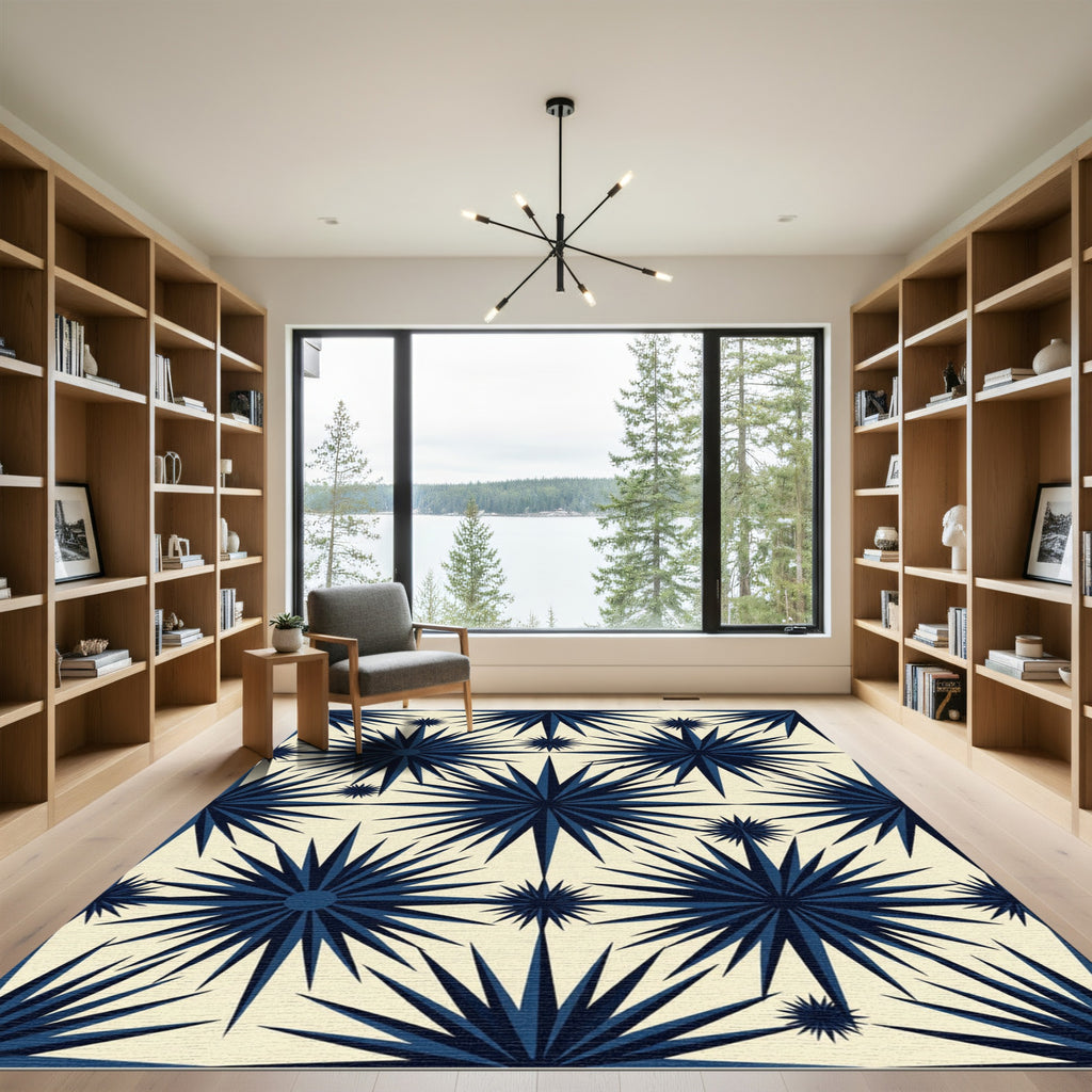 Navy Blue Starburst Rayed Rug