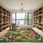 Whimsical Mouse Garden Village Scene Rug