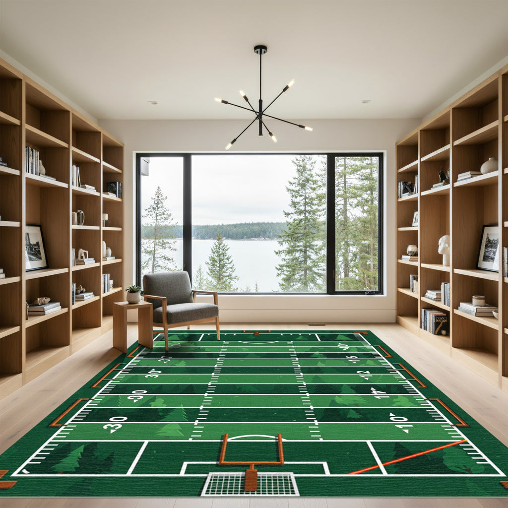 Forest Football Field Line Grid Rug