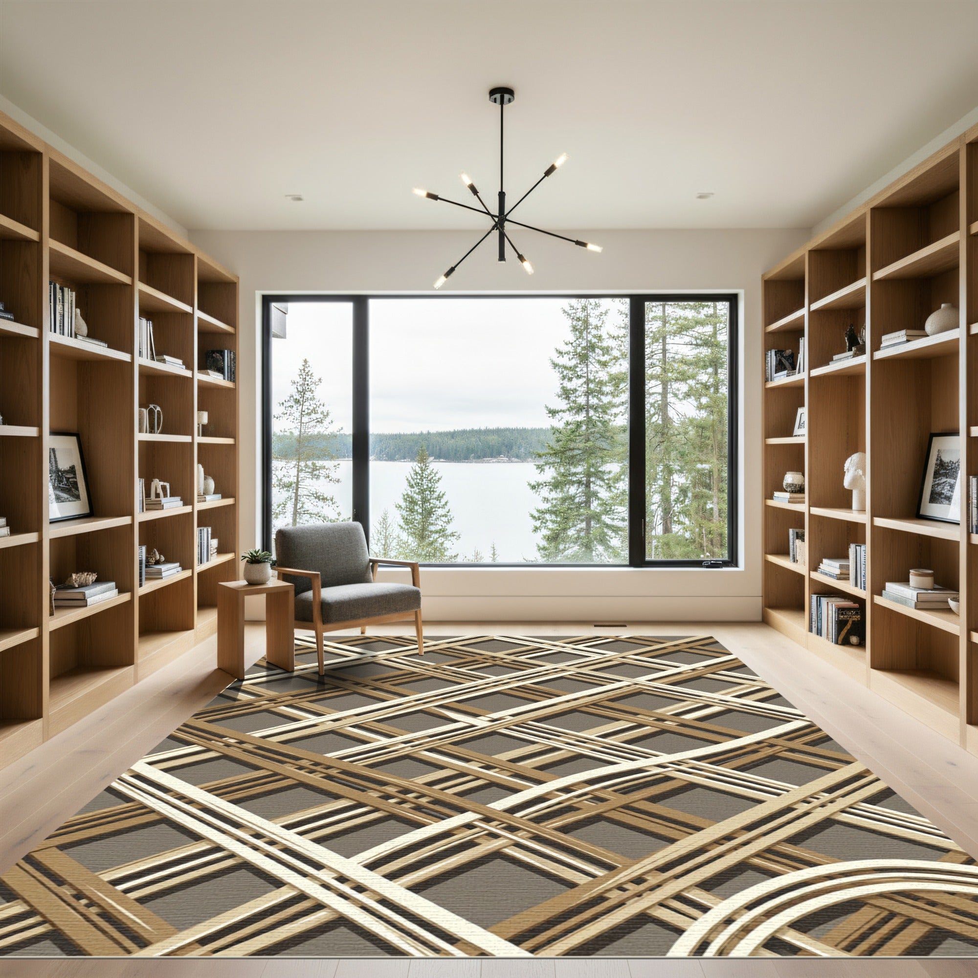 Golden Geometric Intersecting Linear Grid Rug