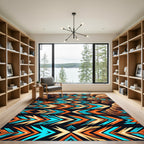 Vibrant Turquoise and Tangerine Geometric Canyon Rug
