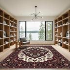 Deep Burgundy Cream Floral Medallion Rug