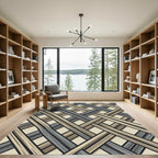 Neutral Gray Tan Woven Lattice Rug